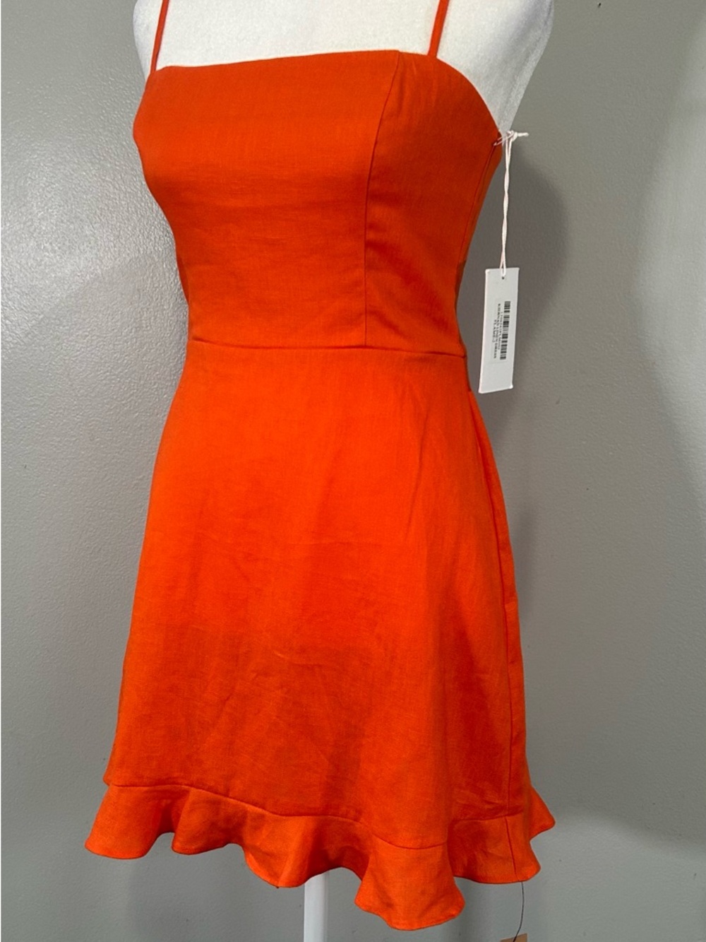 Reformation Kiernan Linen Flame Mini Dress Square-Neck Ruffle-Hem